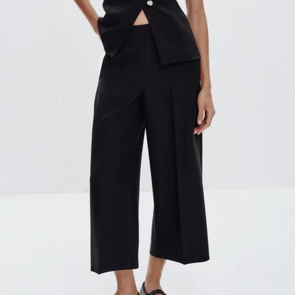 Zara Cropped Linen Culotte Pants